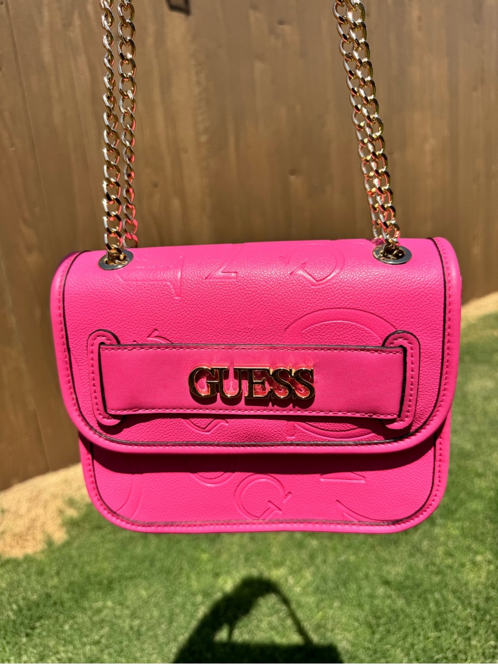 GUESS Hot Pink Crossbody with Gold Chain Strap